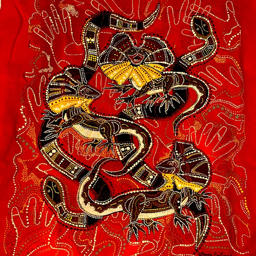 Three Lizards Teasing Two Snakes Artwork Embroide… - image 1